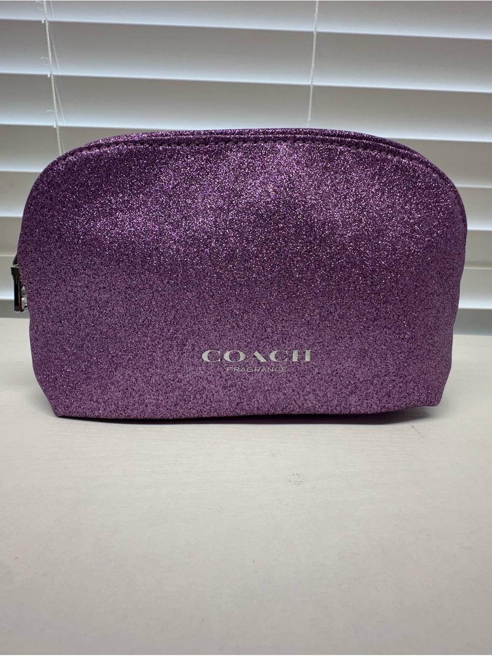 Coach Cosmetic Pouch in Cream with Orange Stripes with purple Glitter pouch - Picture 7 of 9